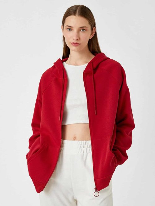 Oversize Zippered Sweatshirt Hooded Pocket Fleece Inside